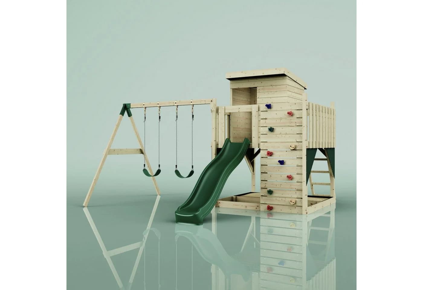 OutdoorToys Spielturm Björn Dunkelgrün mit Schaukel & Rutsche