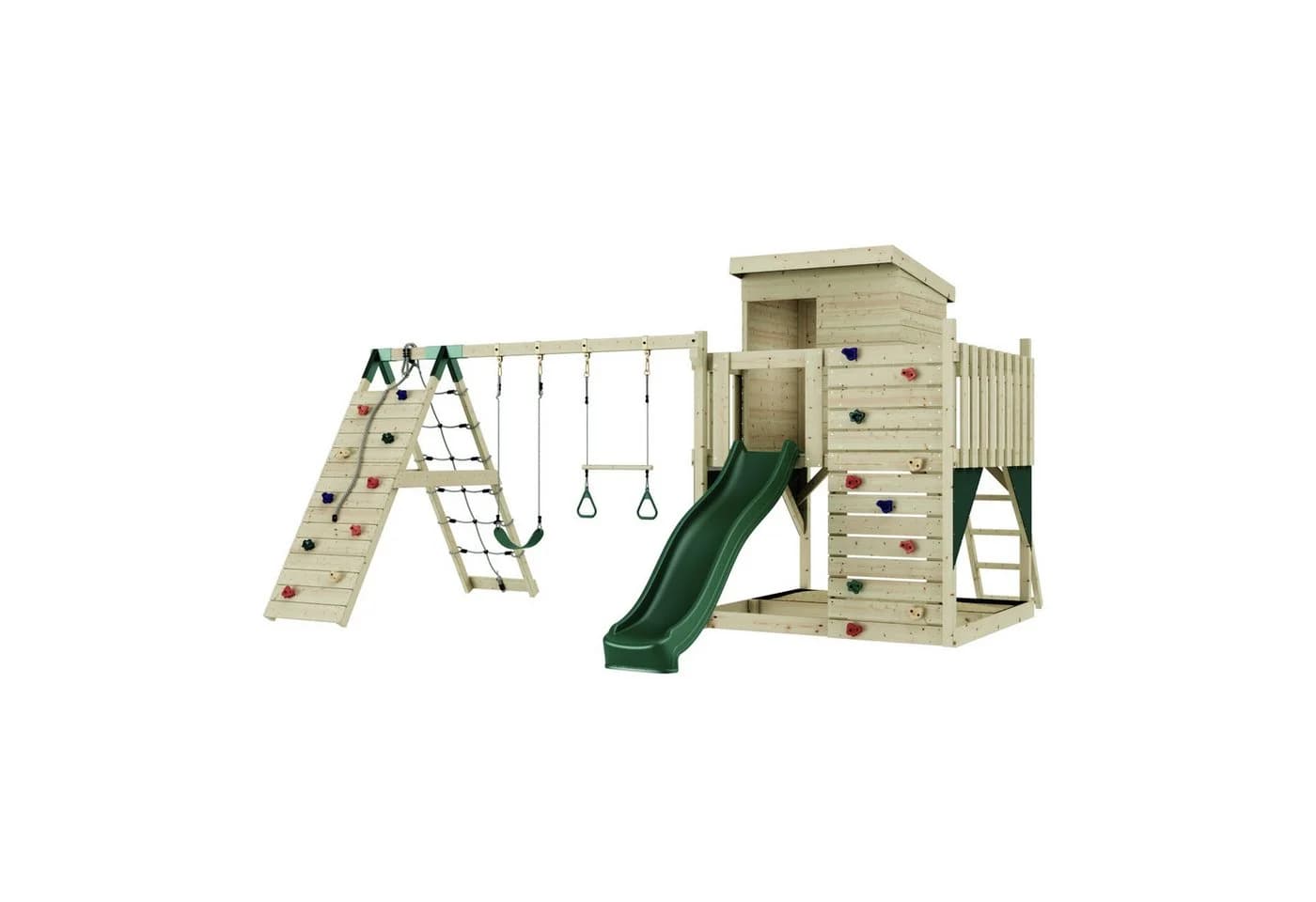 OutdoorToys Spielturm Frida Dunkelgrün mit Trapezstange, Rutsche & Kletterwand - Bild 2