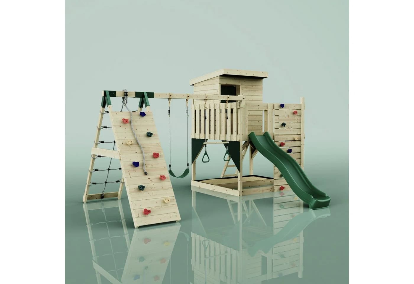 OutdoorToys Spielturm Frida Dunkelgrün mit Trapezstange, Rutsche & Kletterwand - Bild 5