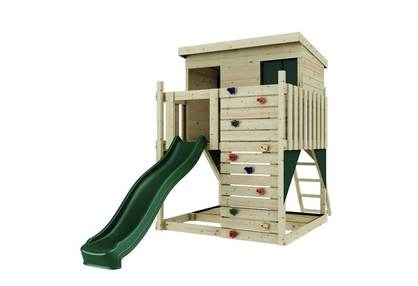 OutdoorToys Stelzenhaus Polarstern, aus Holz in Dunkelgrün mit Rutsche, Kletterwand - Bild 2