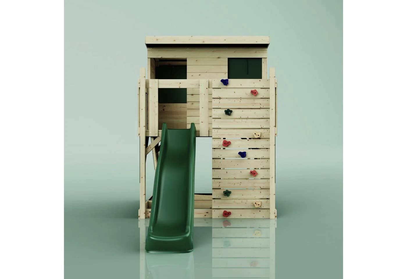 OutdoorToys Stelzenhaus Polarstern, aus Holz in Dunkelgrün mit Rutsche, Kletterwand - Bild 3