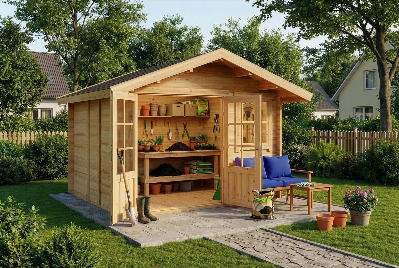 Alpholz Gartenhaus Palermo Holz Naturbelassen 28mm Wandstärke
