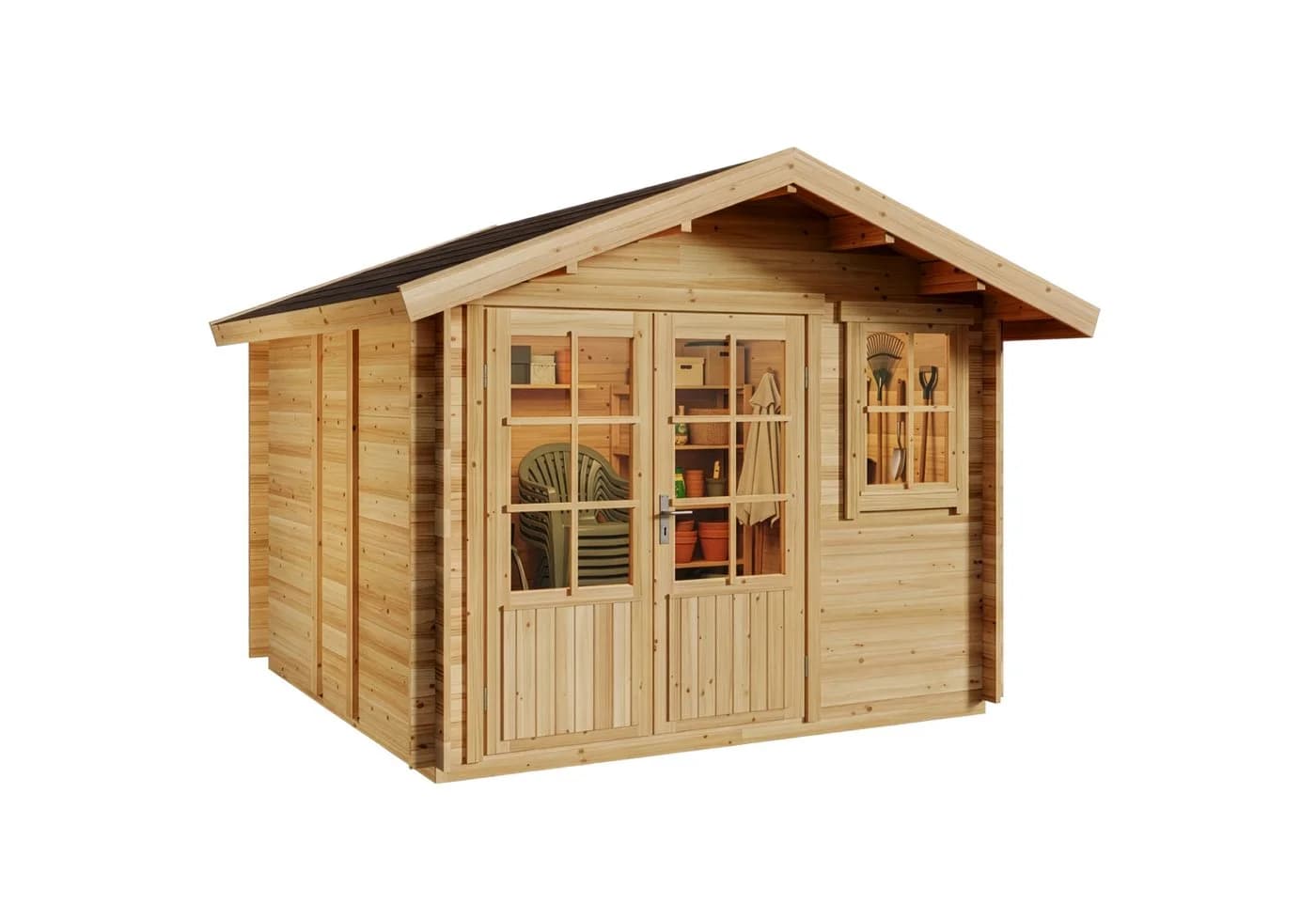 Alpholz Gartenhaus Palermo Holz Naturbelassen 28mm Wandstärke - Bild 5