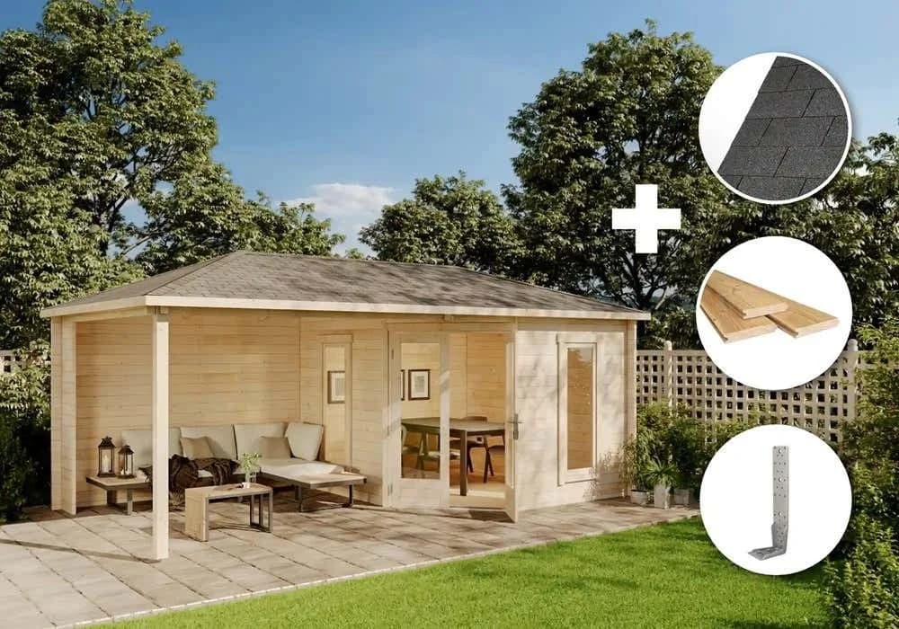 Alpholz Gartenhaus Liwa 5-Eck Set 614x317cm Naturbelassen