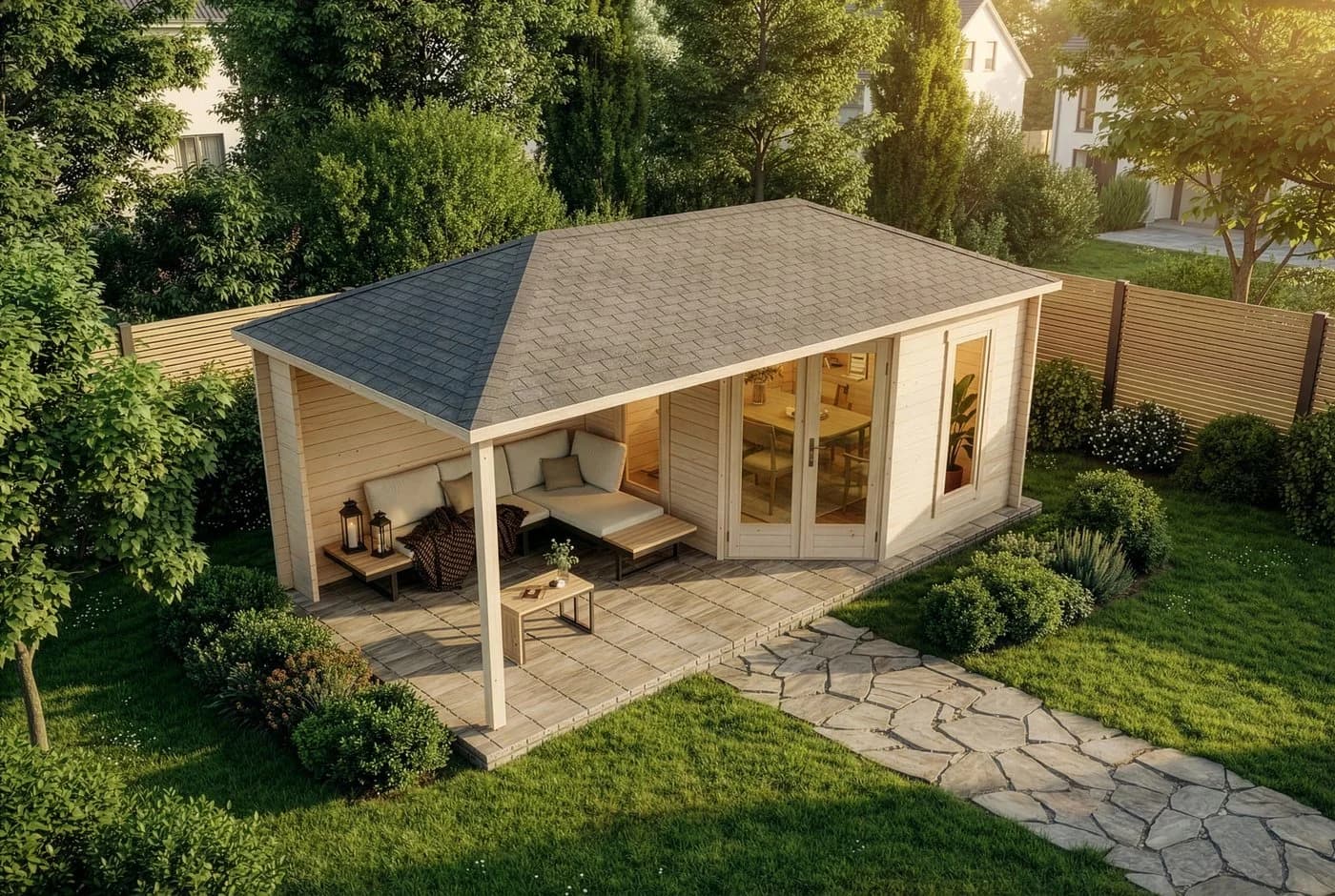 Alpholz Gartenhaus Liwa 5-Eck Set 614x317cm Naturbelassen - Bild 4