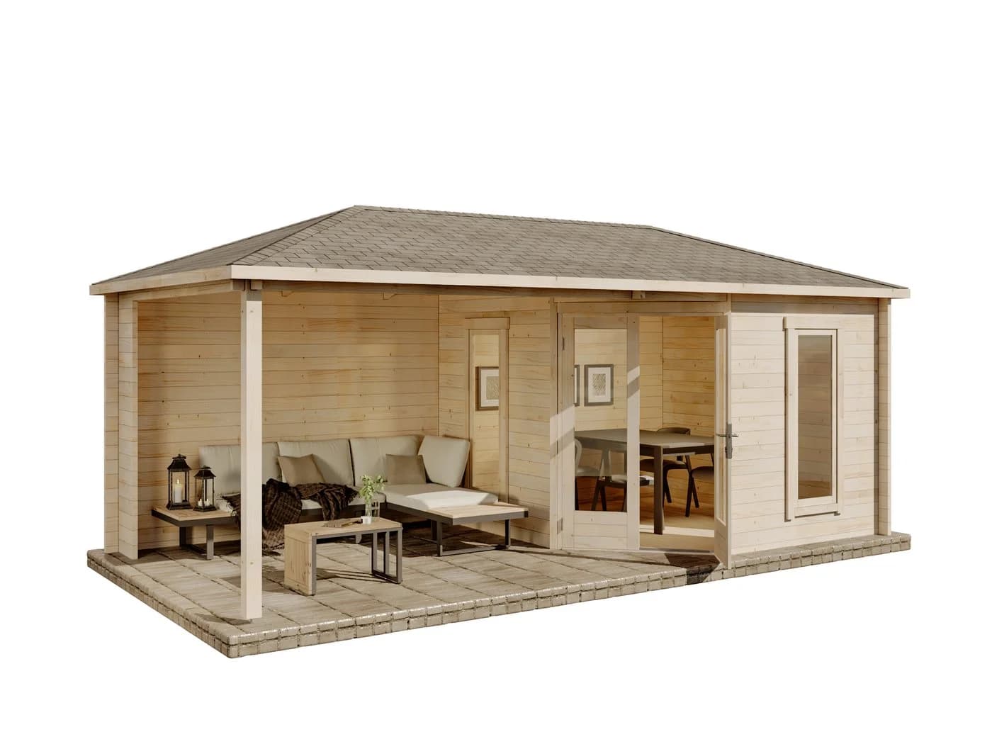 Alpholz Gartenhaus Liwa 5-Eck Set 614x317cm Naturbelassen - Bild 5