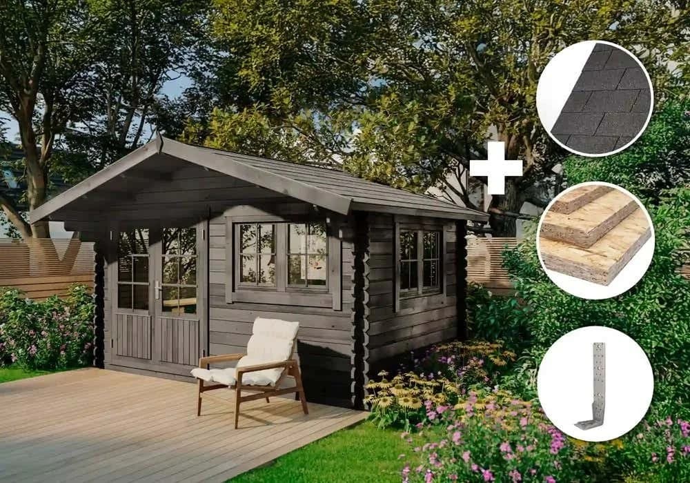 Alpholz Gartenhaus Gabriel 435x367 cm Grau Holz Set