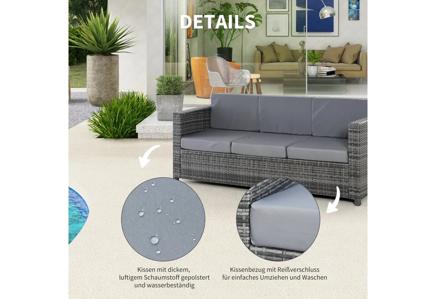 Outsunny Rattan Sofa Metall PE-Rattan Polyester - Bild 5