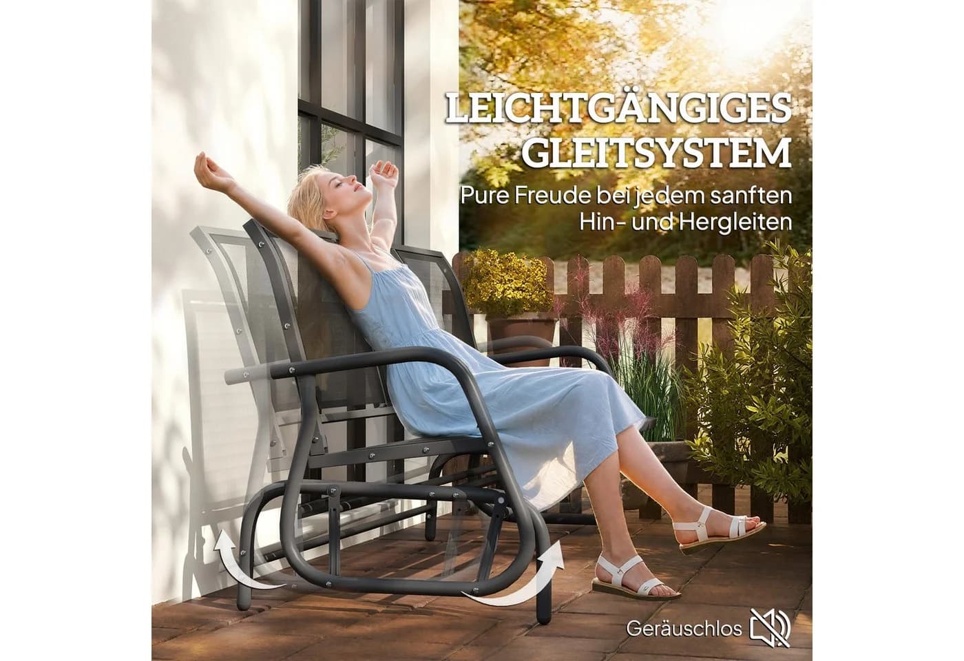 Outsunny Gartenbank mit Schaukelmechanismus, 3-Sitzer, Schwarz - Bild 4