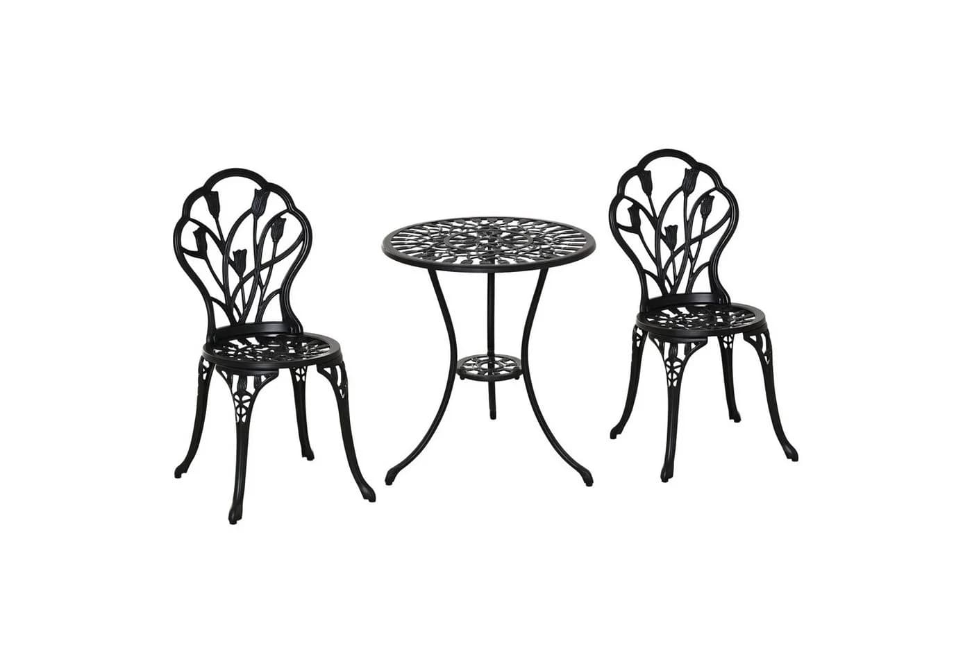 Outsunny Balkonset 3-tlg. Aluminium Schwarz mit Schirmloch
