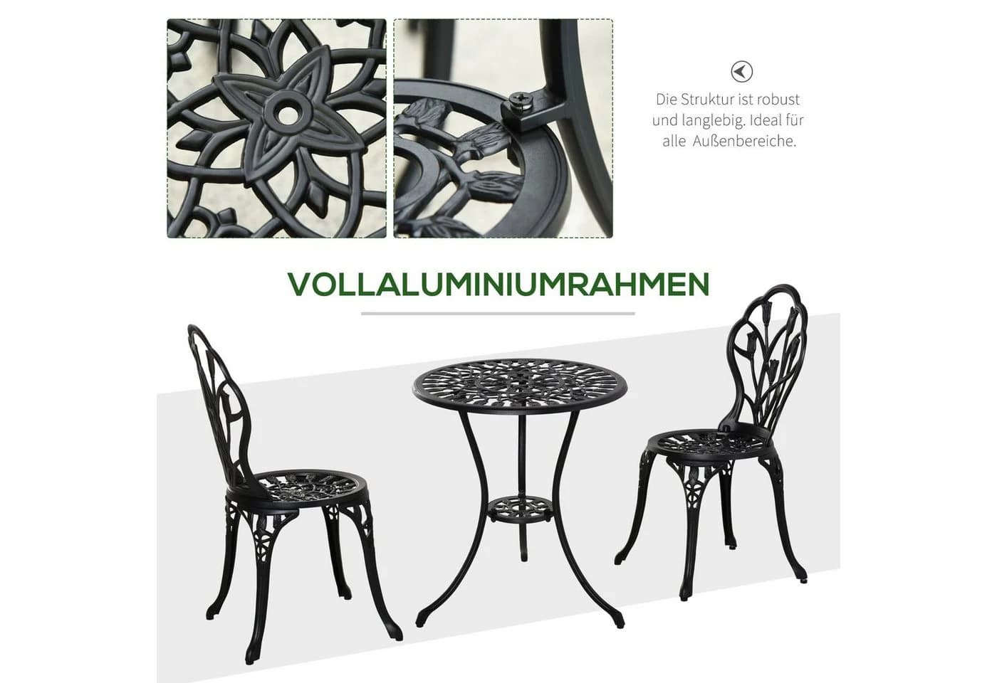 Outsunny Balkonset 3-tlg. Aluminium Schwarz mit Schirmloch - Bild 5