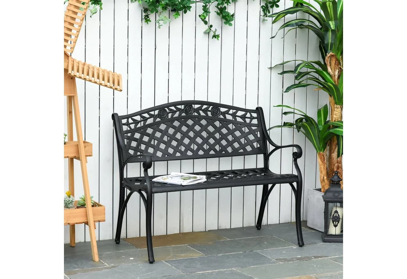 Outsunny Gartenbank Aluminium Schwarz Nostalgisches Design - Bild 3