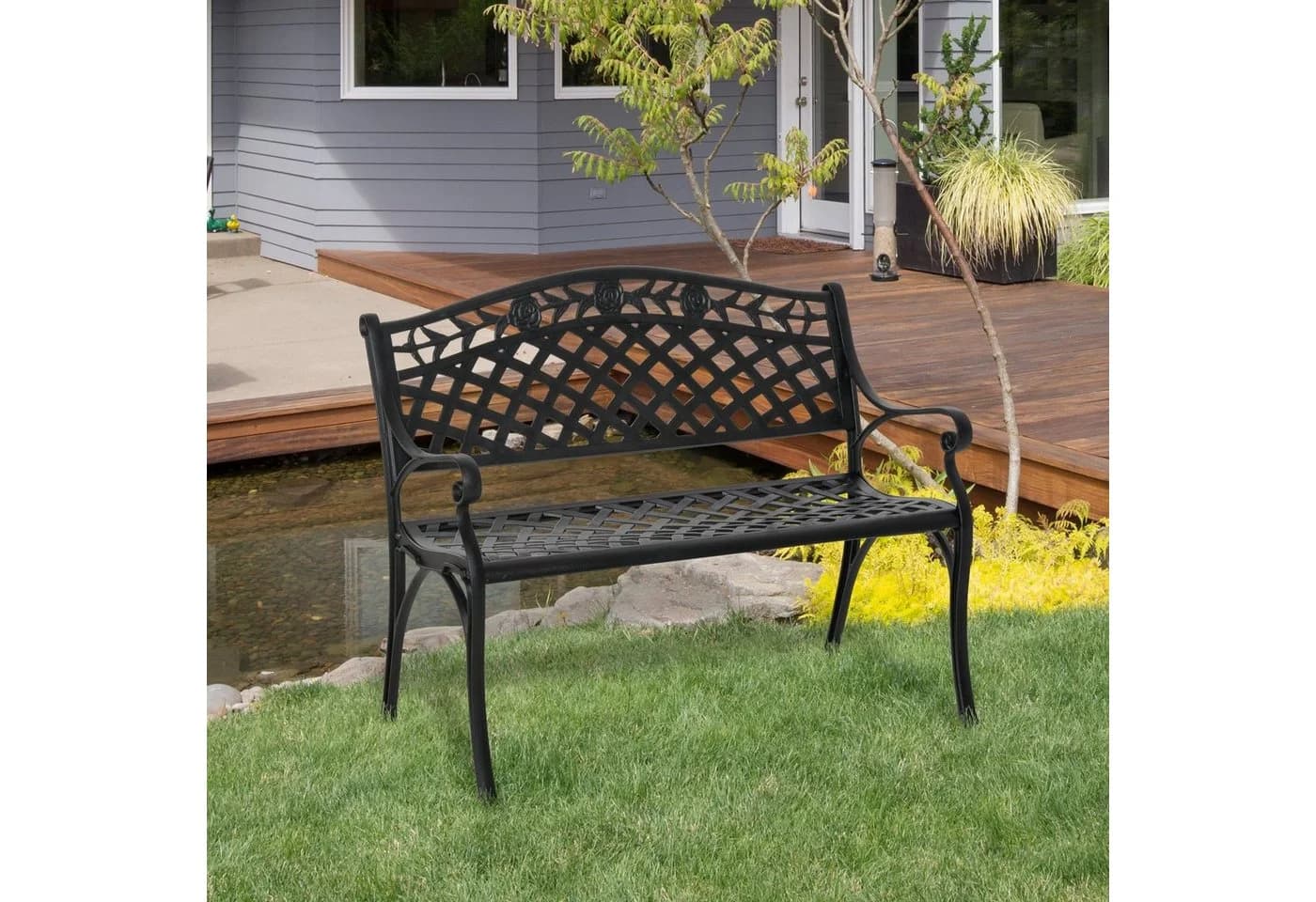 Outsunny Gartenbank Aluminium Schwarz Nostalgisches Design - Bild 4