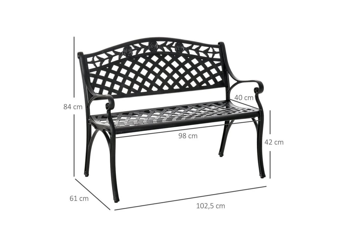 Outsunny Gartenbank Aluminium Schwarz Nostalgisches Design - Bild 5