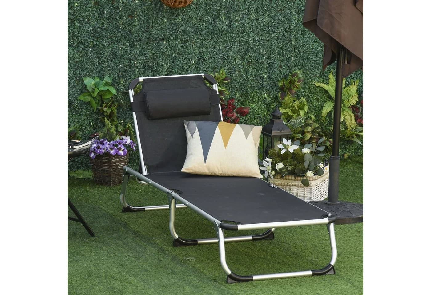 Outsunny Gartenliege 5-stufig verstellbar Schwarz Aluminium - Bild 3