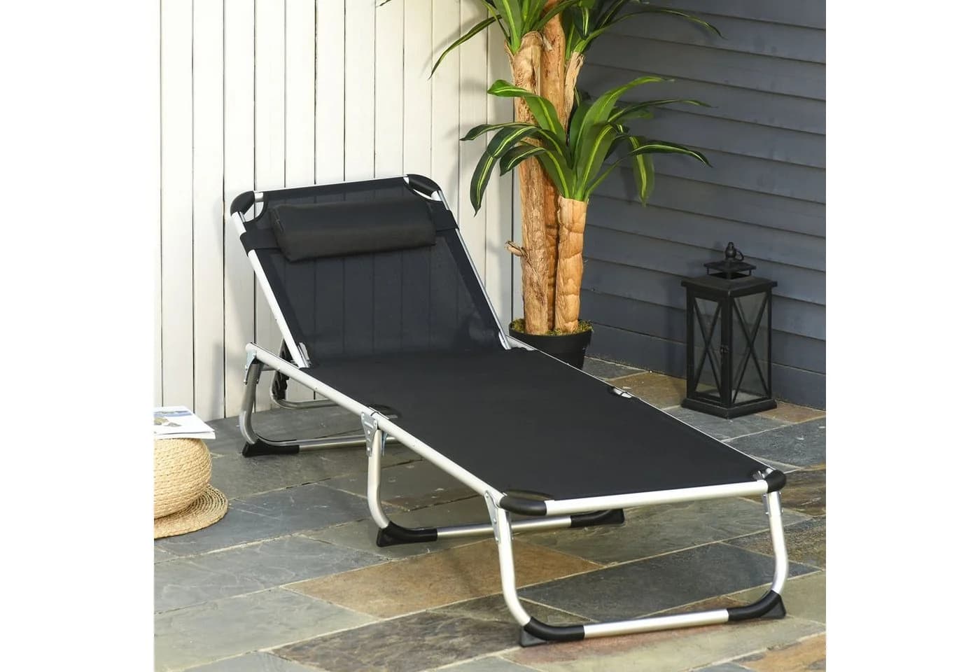 Outsunny Gartenliege 5-stufig verstellbar Schwarz Aluminium - Bild 4
