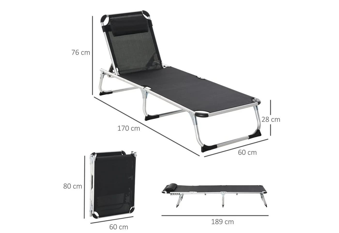 Outsunny Gartenliege 5-stufig verstellbar Schwarz Aluminium - Bild 5