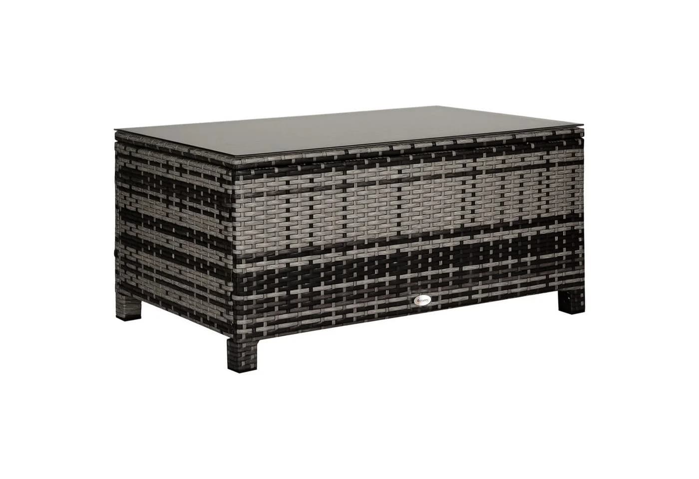 Outsunny Gartentisch Grau Polyrattan Beistelltisch