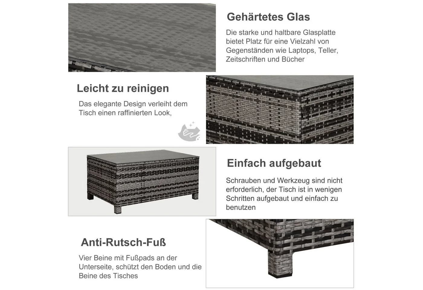 Outsunny Gartentisch Grau Polyrattan Beistelltisch - Bild 5