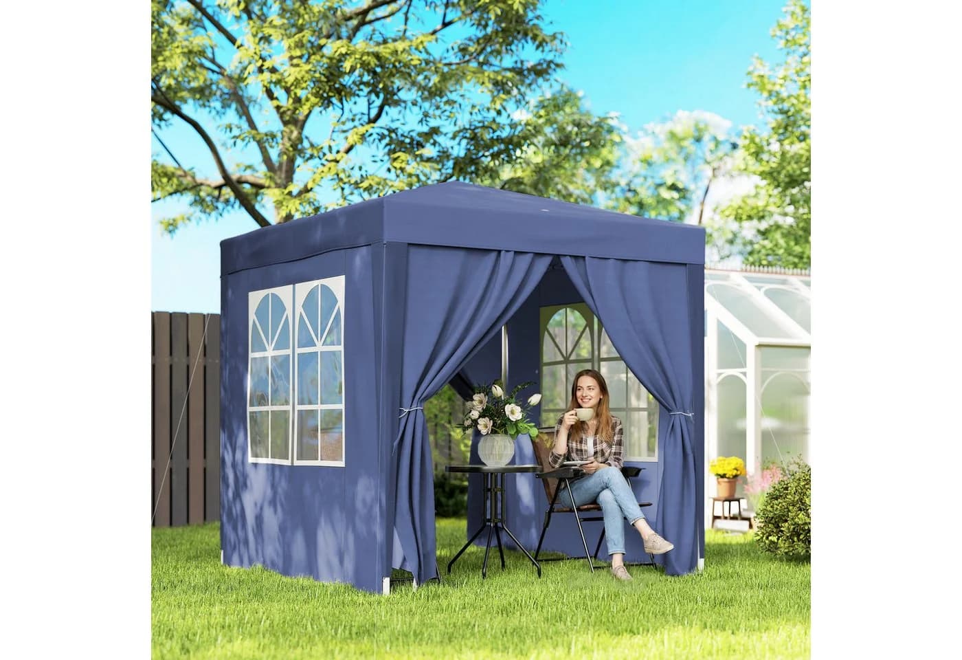 Outsunny Faltpavillon 2x2m Blau mit UV-Schutz & 4 Seitenwänden - Bild 2