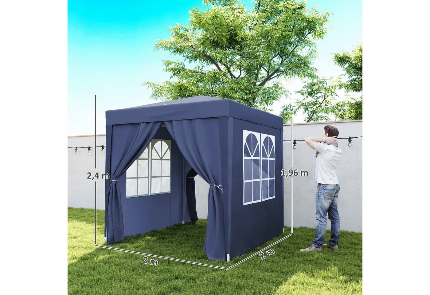 Outsunny Faltpavillon 2x2m Blau mit UV-Schutz & 4 Seitenwänden - Bild 3