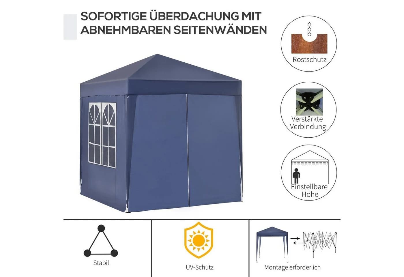 Outsunny Faltpavillon 2x2m Blau mit UV-Schutz & 4 Seitenwänden - Bild 4