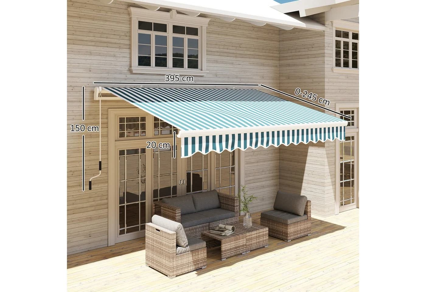 Outsunny Markise Outdoor manuelle Balkonmarkise 3,95m mit Handkurbe - Bild 3