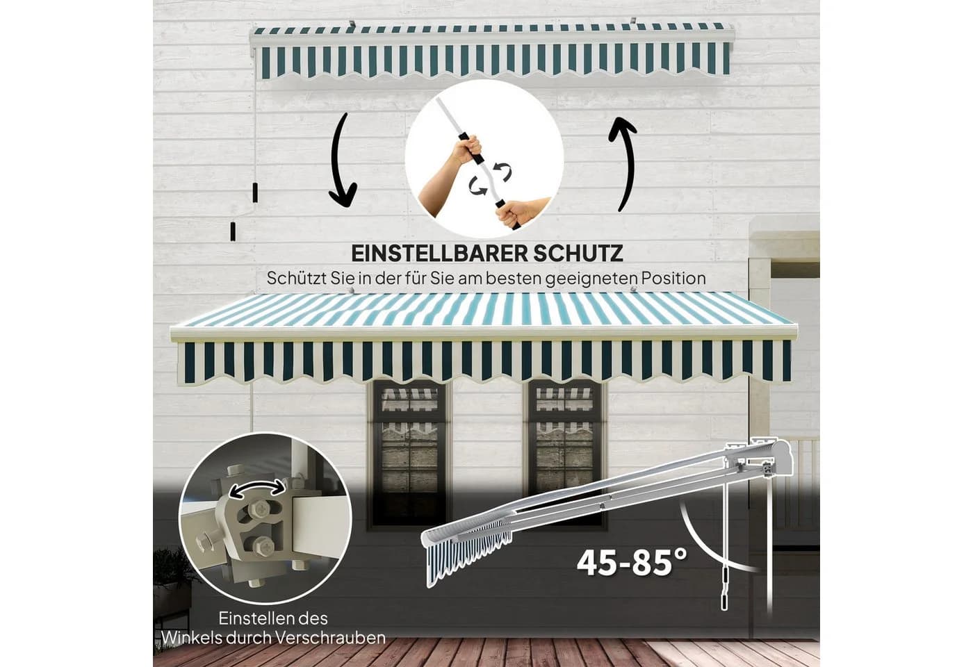 Outsunny Markise Outdoor manuelle Balkonmarkise 3,95m mit Handkurbe - Bild 4
