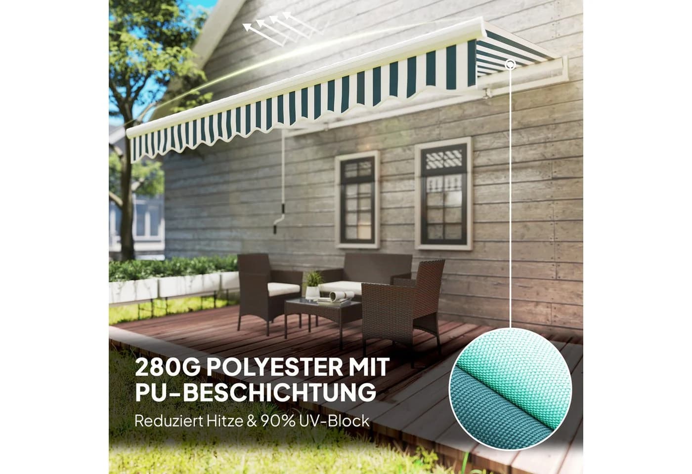 Outsunny Markise Outdoor manuelle Balkonmarkise 3,95m mit Handkurbe - Bild 5