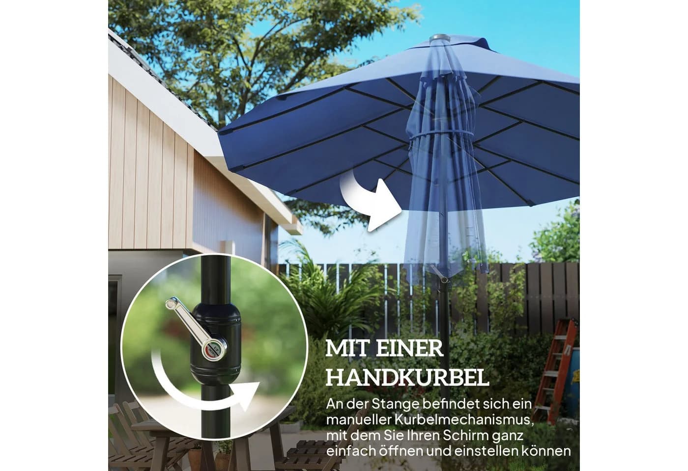 Outsunny Doppelsonnenschirm Blau mit Handkurbel - Bild 5
