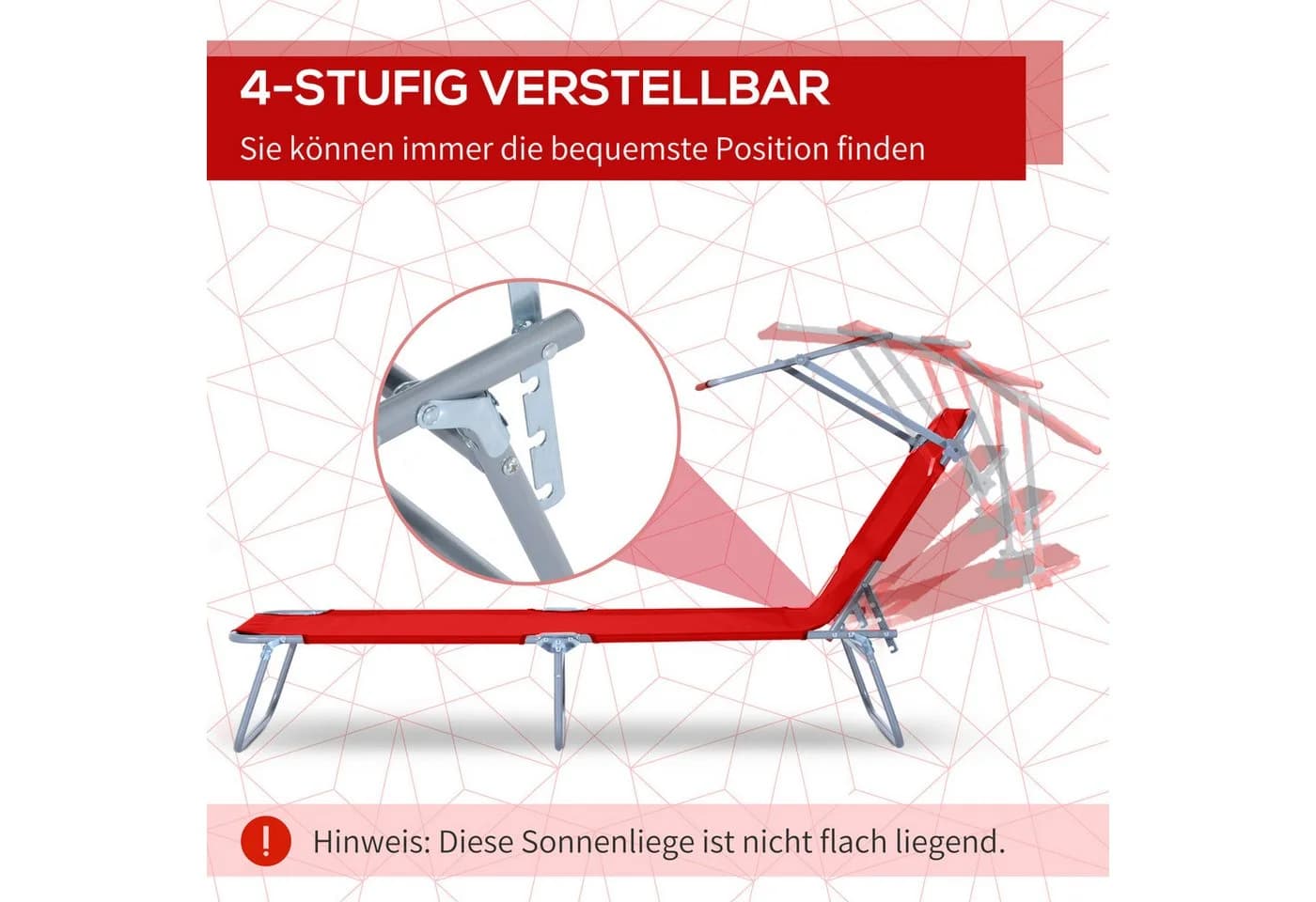 Outsunny Feldbett Strandliege mit Sonnenschutz Rot - Bild 4
