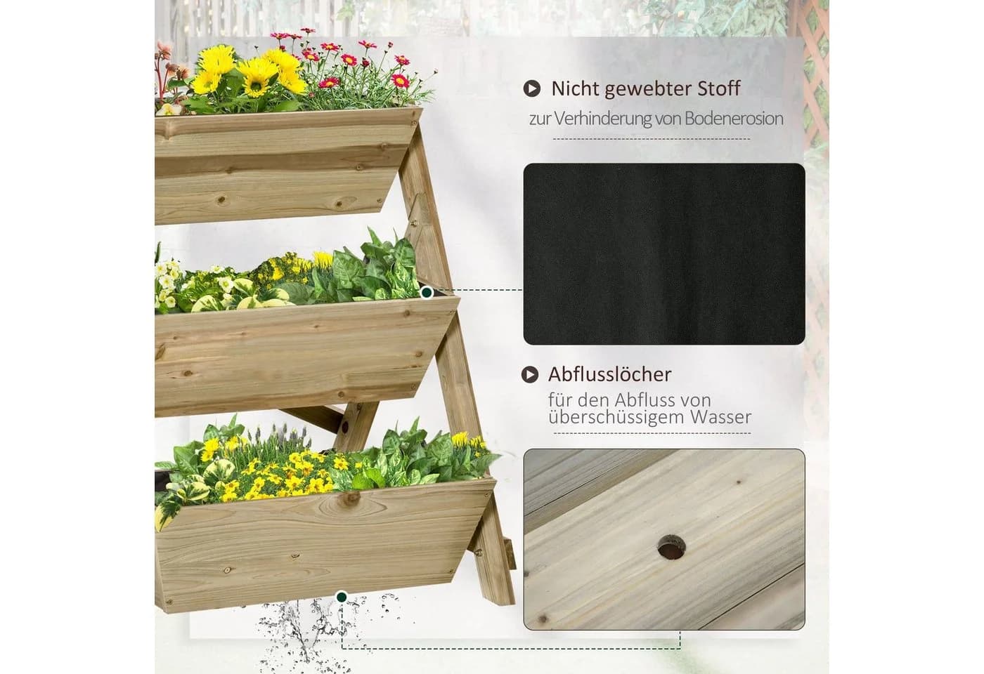 Outsunny 3-stufiges Hochbeet aus massivem Tannenholz - Bild 5