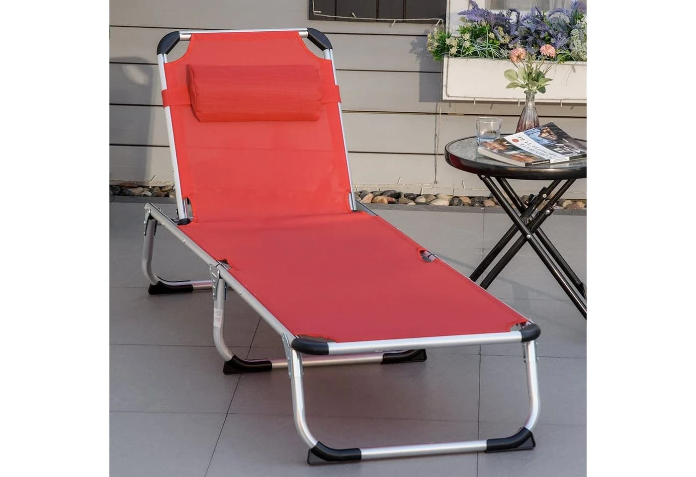 Outsunny Gartenliege 5-stufig verstellbar Rot Aluminium - Bild 3