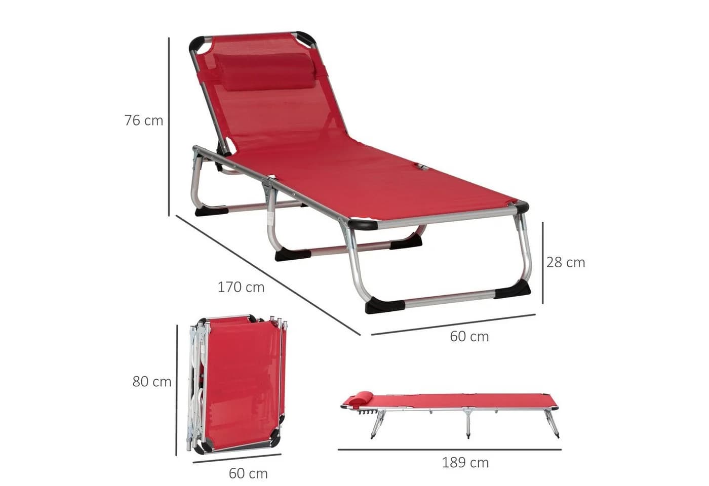 Outsunny Gartenliege 5-stufig verstellbar Rot Aluminium - Bild 5