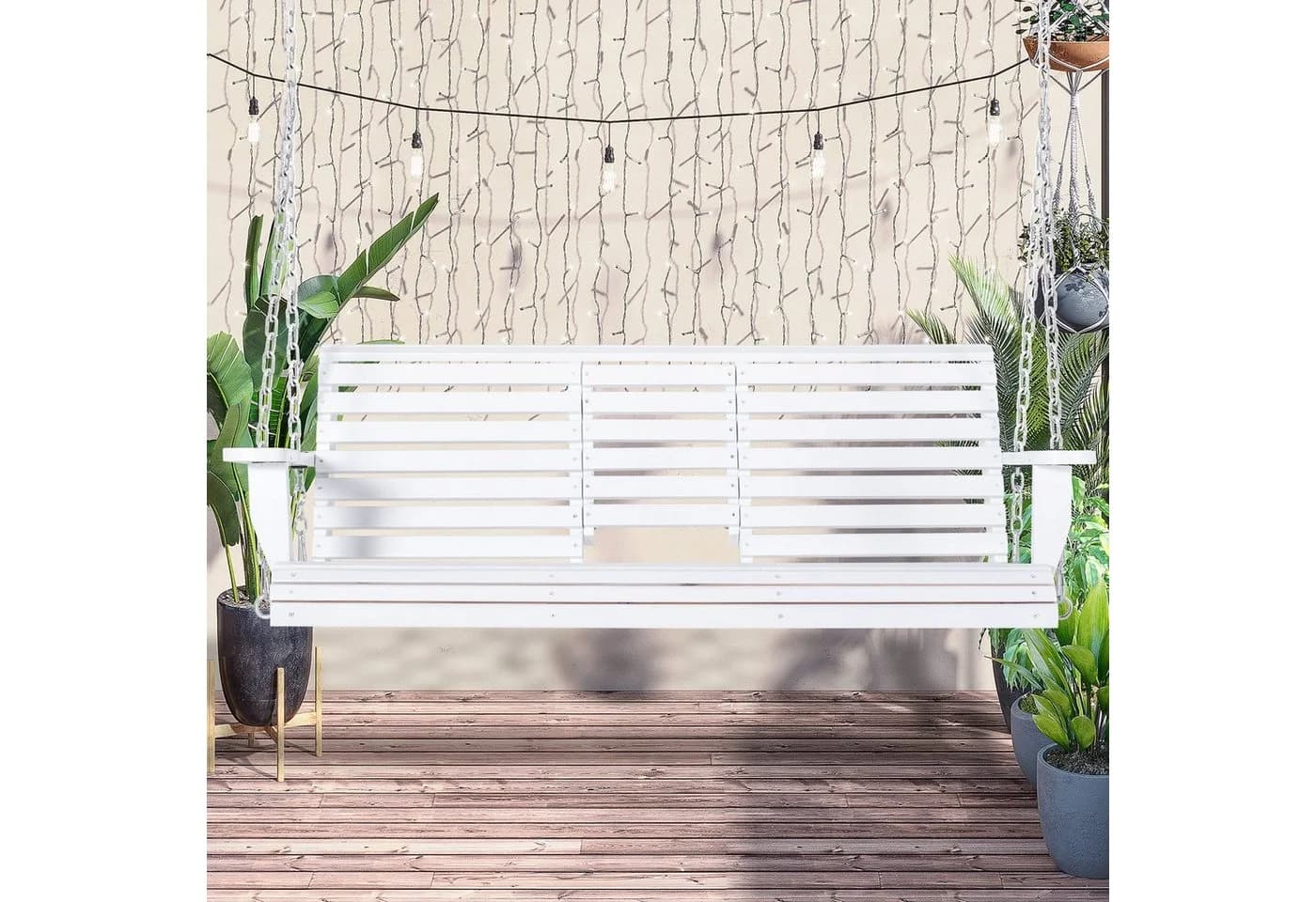 Outsunny Gartenbank mit Couchtisch 3-Sitzer Weiß Massivholz - Bild 2