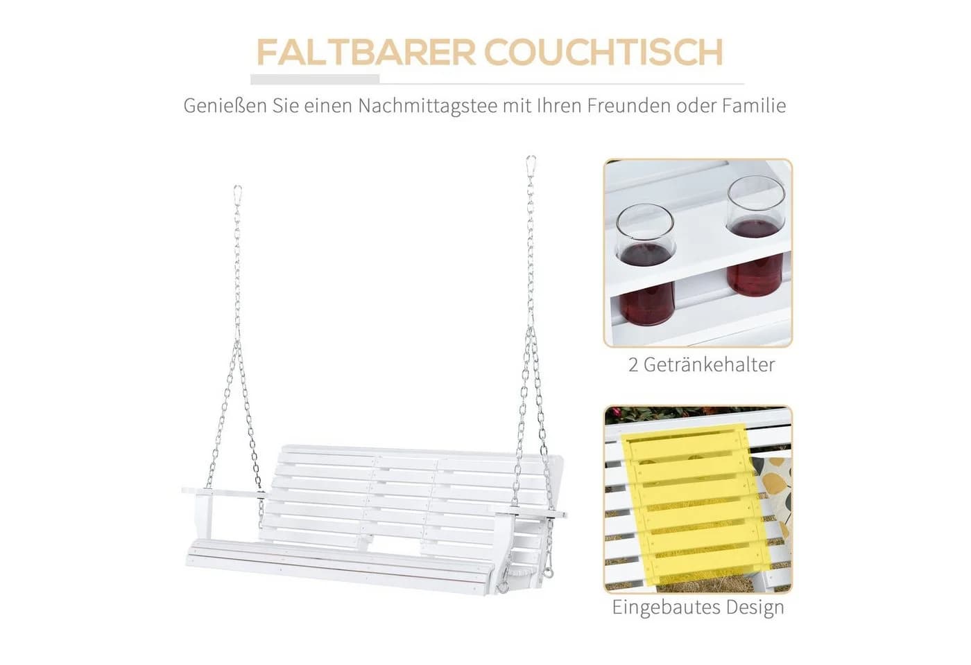 Outsunny Gartenbank mit Couchtisch 3-Sitzer Weiß Massivholz - Bild 5