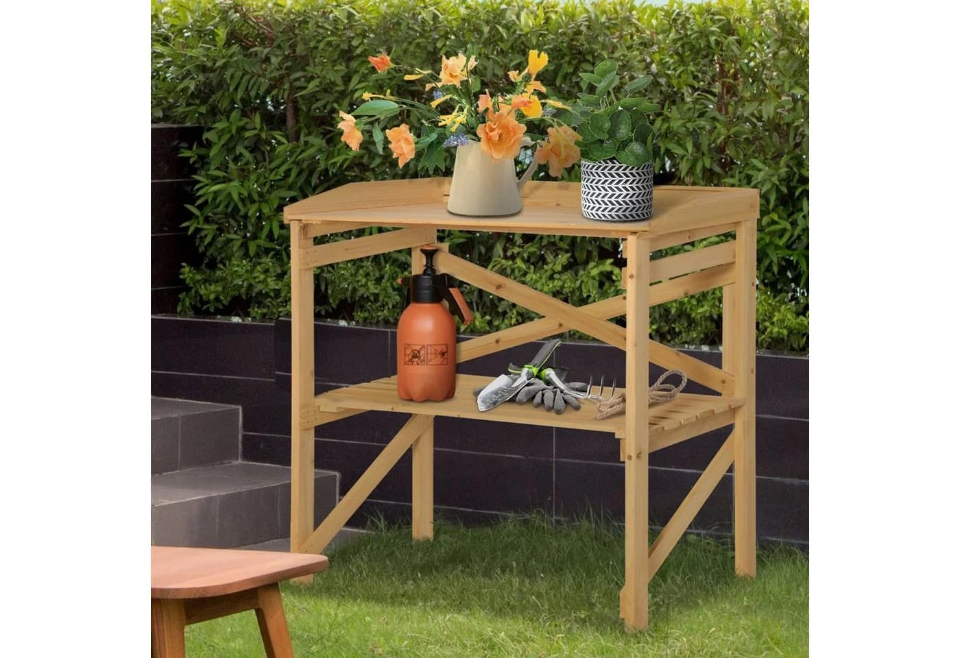 Outsunny Pflanztisch mit Ablagefläche Tannenholz Braun - Bild 2