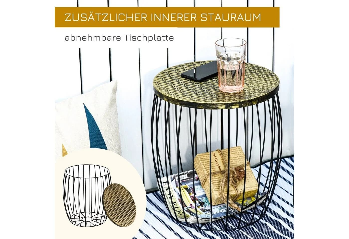 Outsunny Gartentisch Set 3-tlg. Metall Rattan - Bild 5