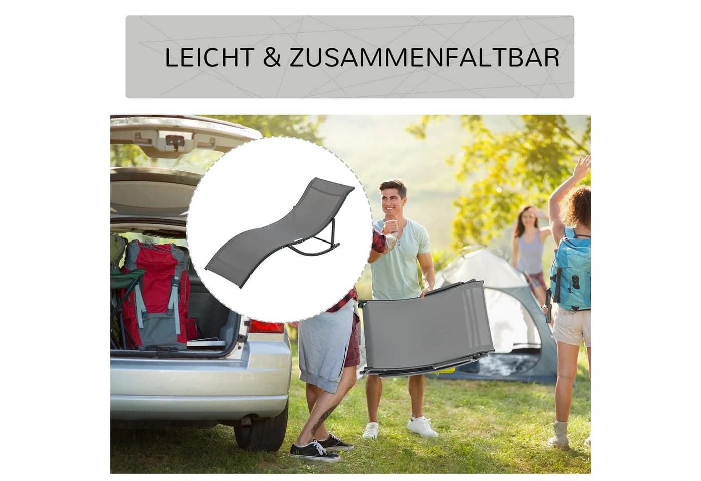 Outsunny Gartenliege 2er Set Aluminium Texteline Dunkelgrau - Bild 5