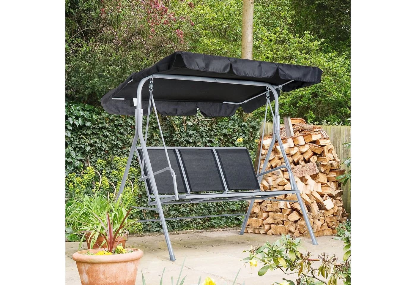 Outsunny Hollywoodschaukel 3-Sitzer mit Sonnendach Schwarz - Bild 2