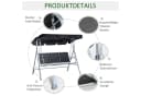 Outsunny Hollywoodschaukel 3-Sitzer mit Sonnendach Schwarz Bild 5