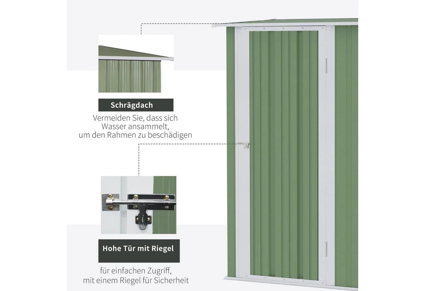 Outsunny Geräteschuppen aus Stahl grün mit Tür - Bild 5