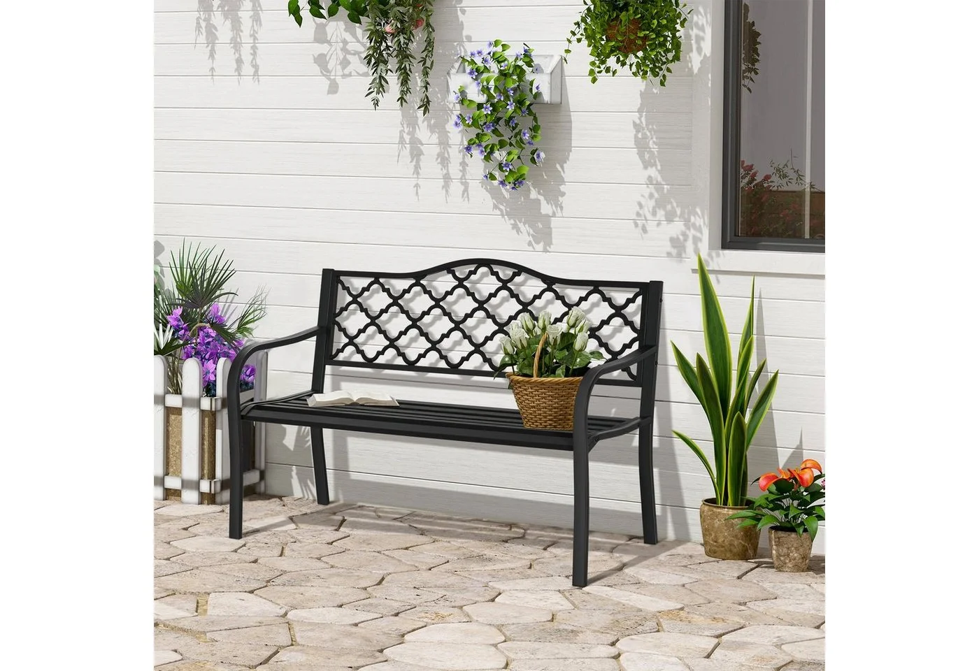 Outsunny Gartenbank Metall Sitzbank Schwarz - Bild 2