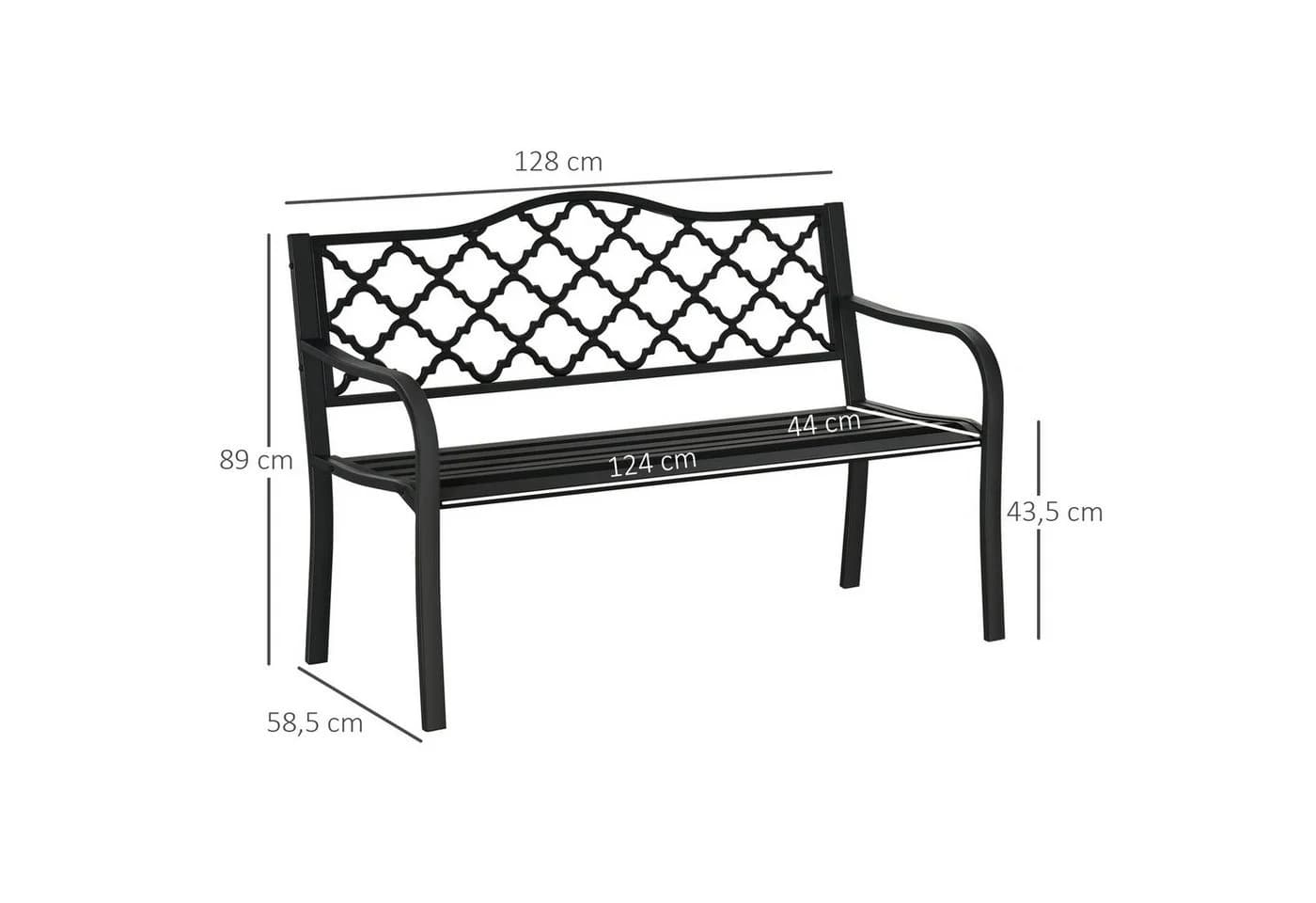 Outsunny Gartenbank Metall Sitzbank Schwarz - Bild 3