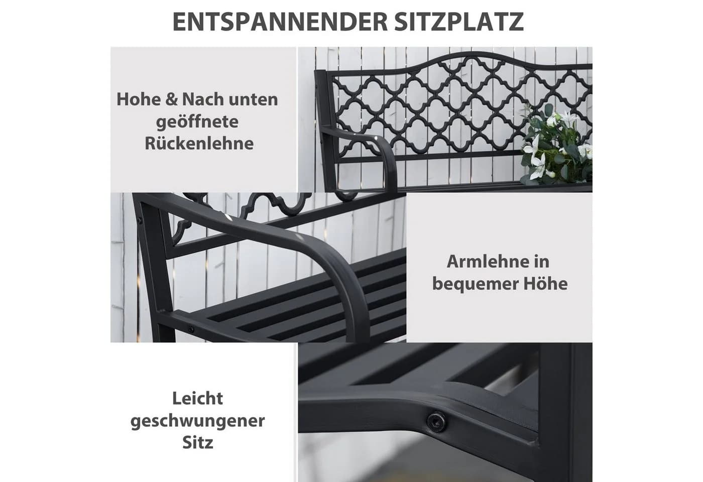 Outsunny Gartenbank Metall Sitzbank Schwarz - Bild 5