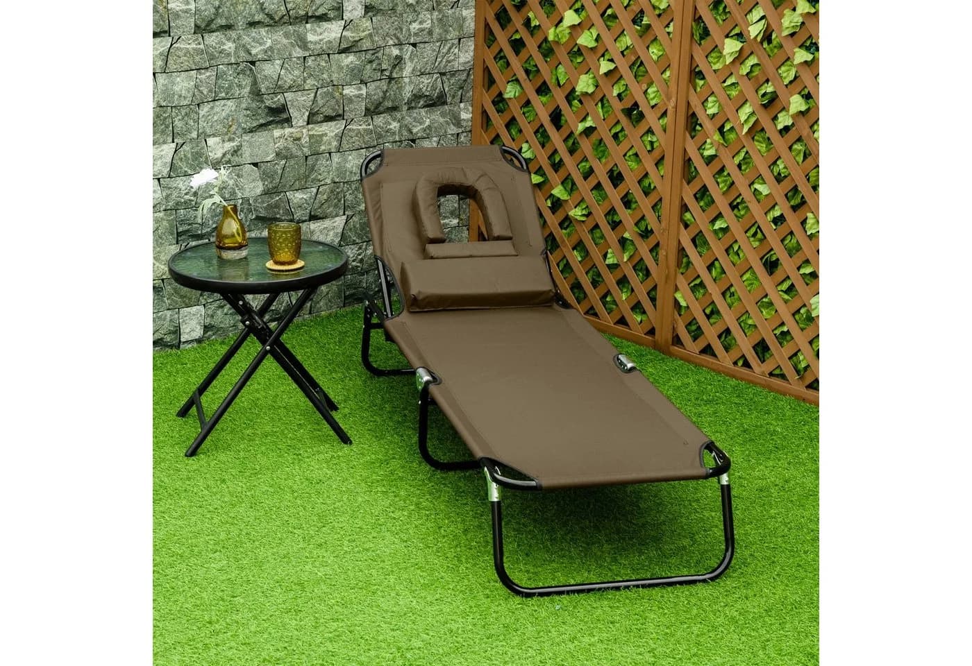 Outsunny Gartenliege mit Gesichtsöffnung klappbar Braun - Bild 2