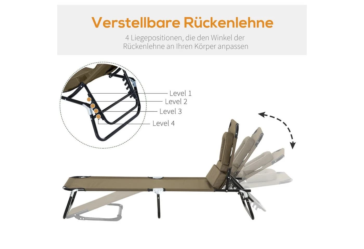 Outsunny Gartenliege mit Gesichtsöffnung klappbar Braun - Bild 4