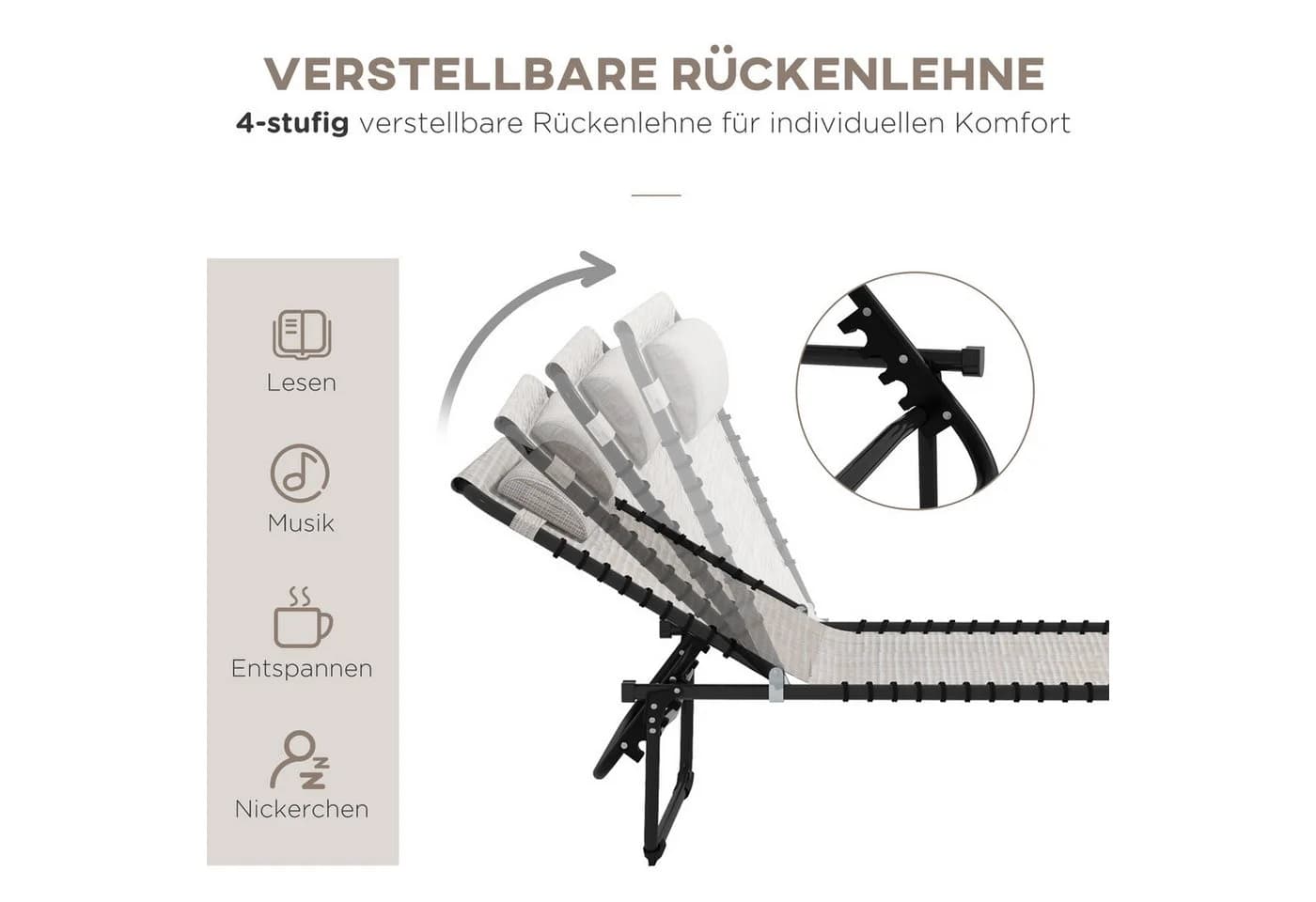 Outsunny Gartenliege Sonnenliege faltbar 4-stufig verstellbar weiß - Bild 4