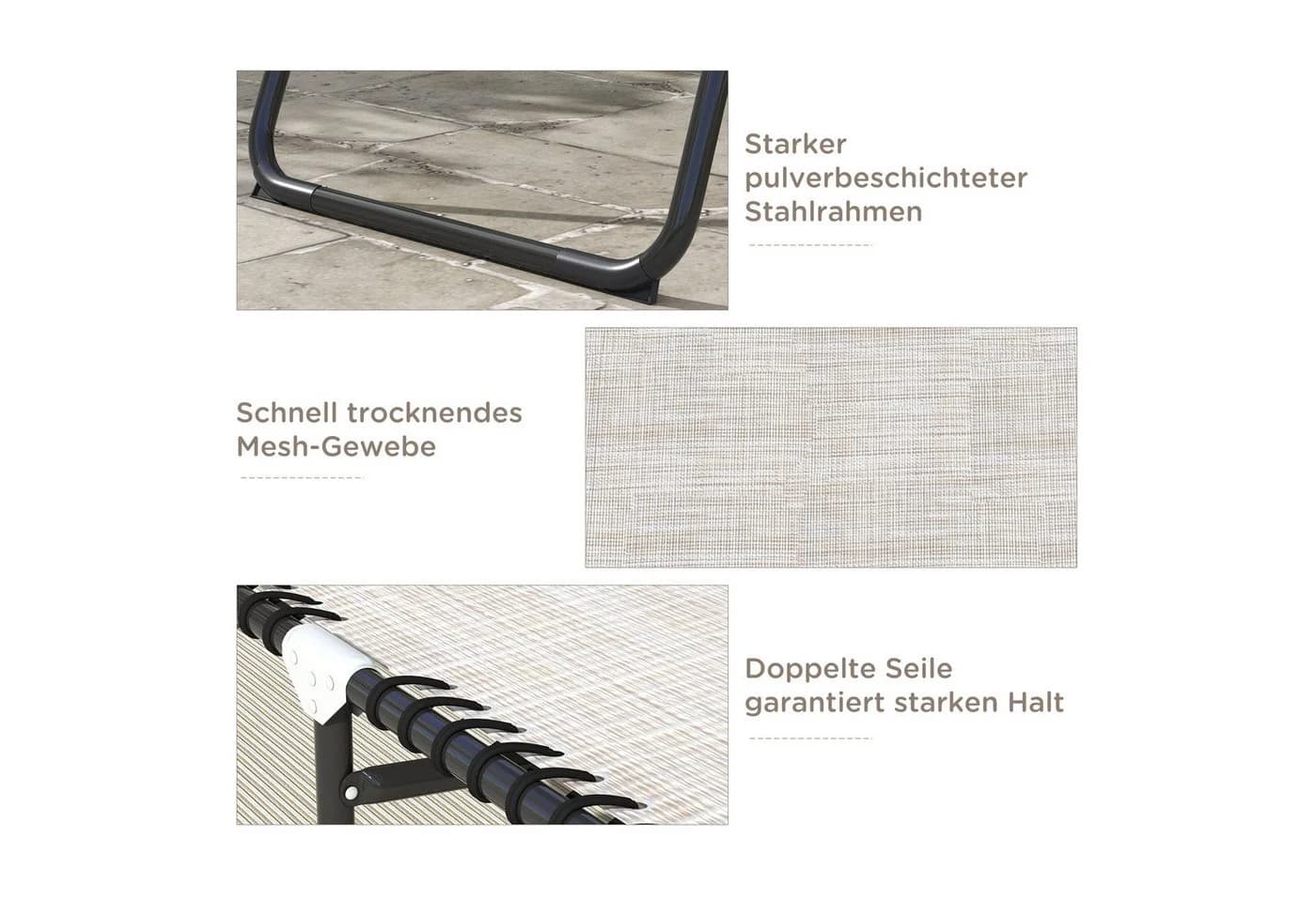 Outsunny Gartenliege Sonnenliege faltbar 4-stufig verstellbar weiß - Bild 5
