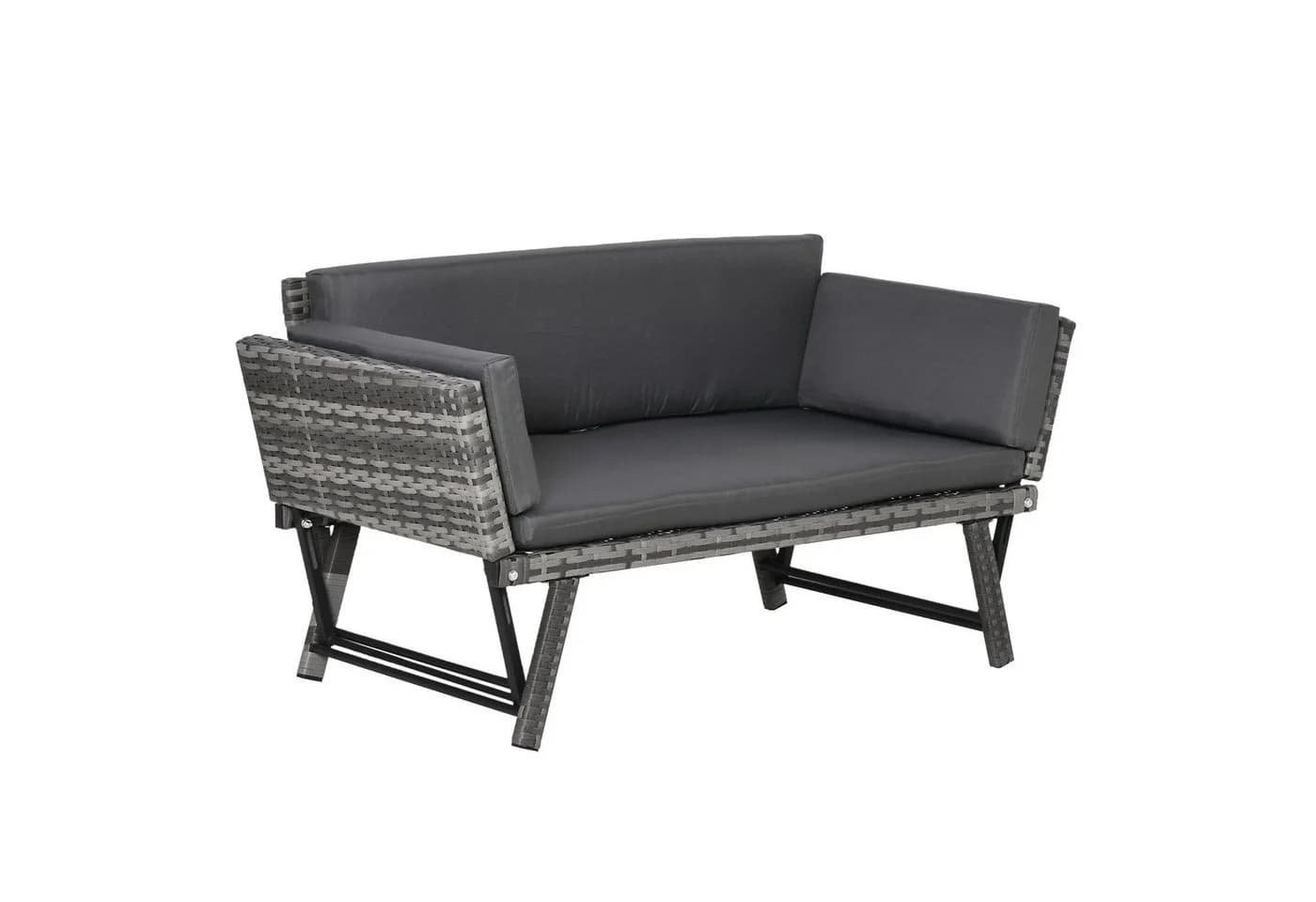 Outsunny Gartensofa 2 Sitzer Grau Polyrattan Klappbar